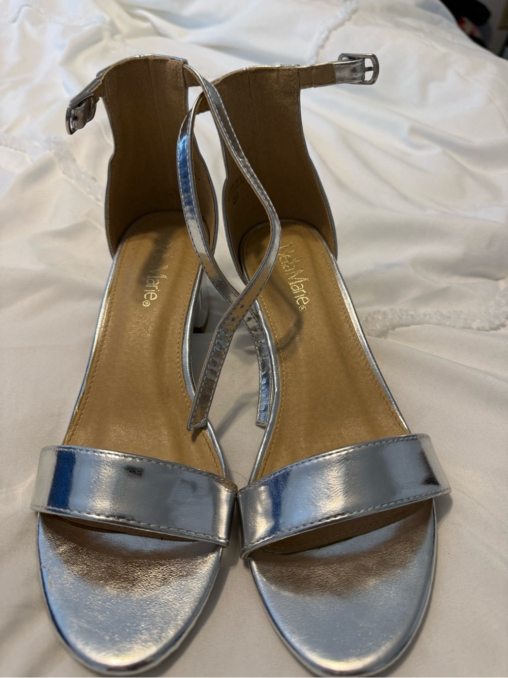 Metallic Silver Ankle-Strap Sandals by Unbranded